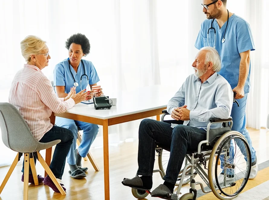 family visiting a nursing home
