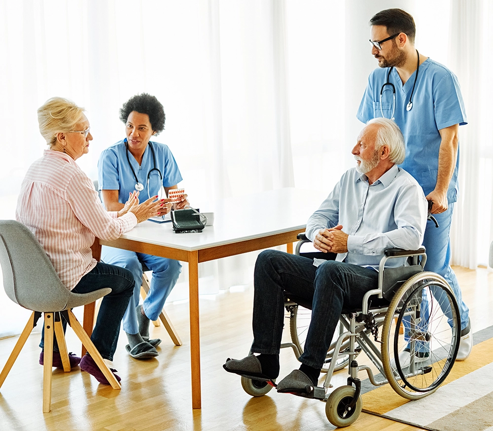 family visiting a nursing home