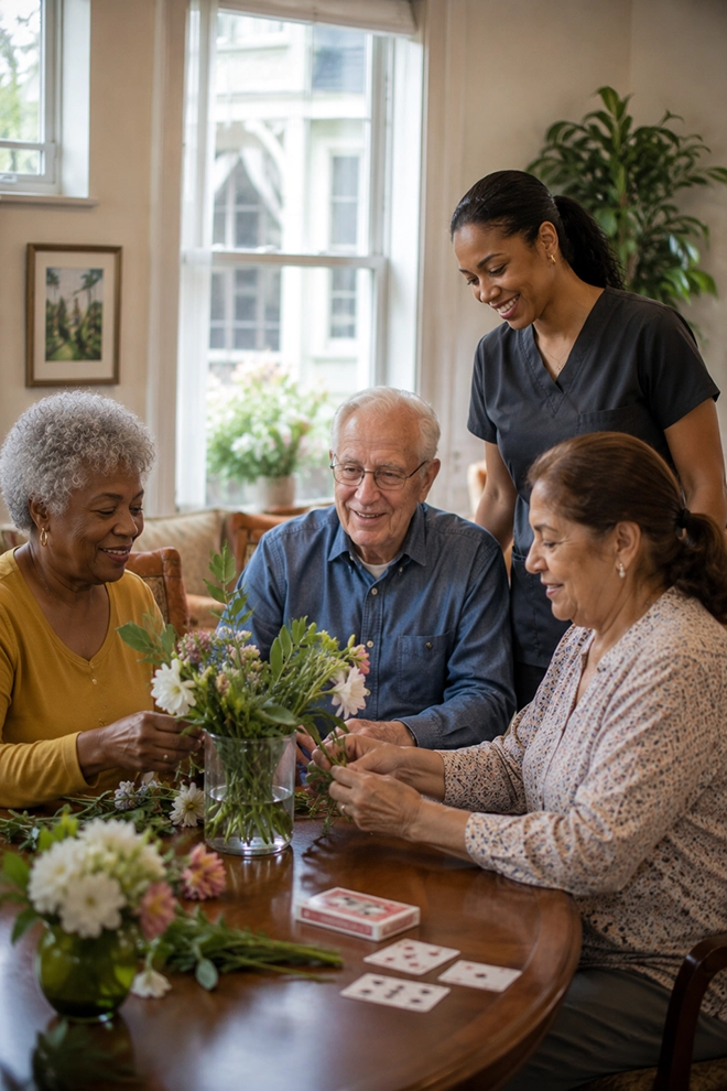 Residents and caretaker at our New Orleans senior care facility.
